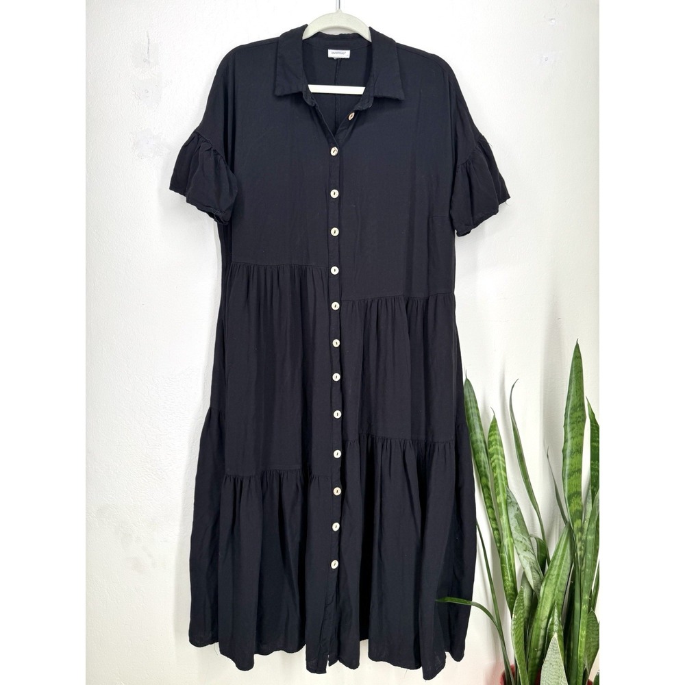 Tiered Minimalist Coastal Shirt Dress L Lightweight Breathable Lagenlook Capsule